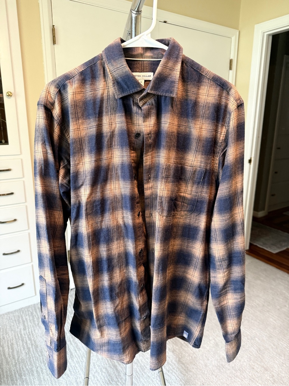 Peter Millar Navy and Brown Plaid Button-Down Shirt
